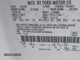 2009 Ford F-150 XL with VIN 1FTPX14V29FA78604, listed as a IAAI auction lot 41996930 with 250,408 mi miles and . Bid and sale history available at DreamBid. Image 9.
