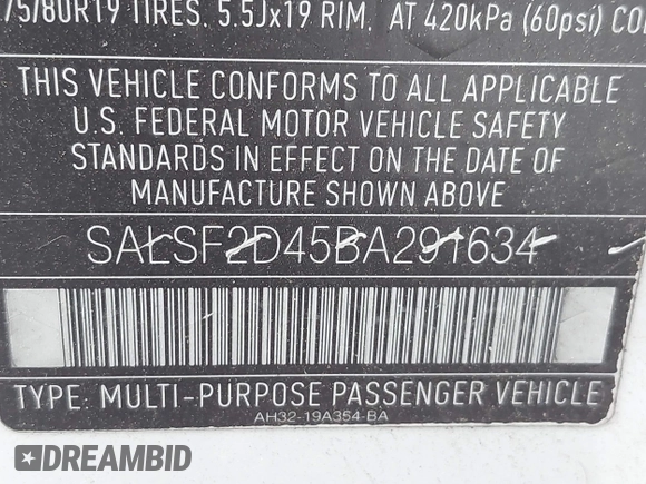 2011 Land Rover Range Rover Sport HSE with VIN SALSF2D45BA291634, listed as a IAAI auction lot 42191932 with 160,198 mi miles and . Bid and sale history available at DreamBid. Image 9.