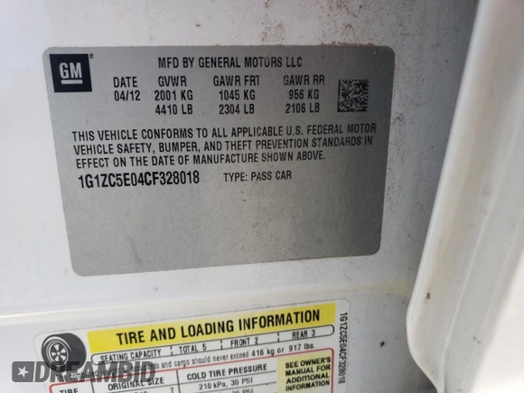 2012 Chevrolet Malibu 1LT with VIN 1G1ZC5E04CF328018, listed as a Copart auction lot 52429175 with 197,277 mi miles and Salvage Title. Bid and sale history available at DreamBid. Image 15.