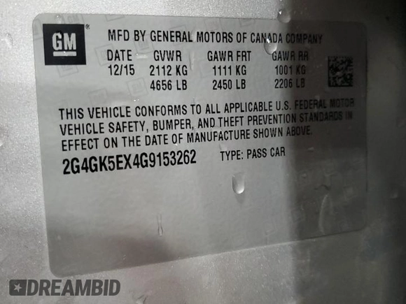 2016 Buick Regal with VIN 2G4GK5EX4G9153262, listed as a Copart auction lot 61039024 with 109,850 mi miles and Salvage title. Bid and sale history available at DreamBid. Image 12.