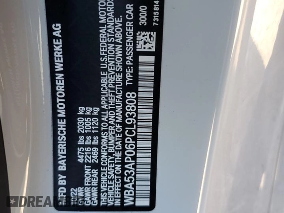 2023 BMW 4 Series 430i with VIN WBA53AP06PCL93808, listed as a Copart auction lot 40823274 with 9,338 mi miles and . Bid and sale history available at DreamBid. Image 13.