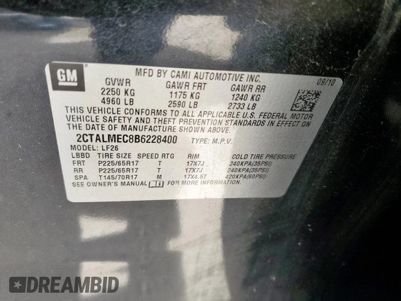 2011 GMC Terrain SLE-1 с VIN 2CTALMEC8B6228400, выставлен на аукционе Copart как лот 59559075 с пробегом 116 769 миль миль и Чистый • Clean title. История ставок и продаж доступна на DreamBid. Изображение 13.