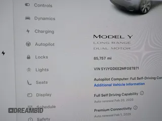 2021 Tesla Model Y Long Range with VIN 5YJYGDEE2MF087871, listed as a IAAI auction lot 41370004 with 85,757 mi miles. Bid and sale history available at carsss.com. Image 15.