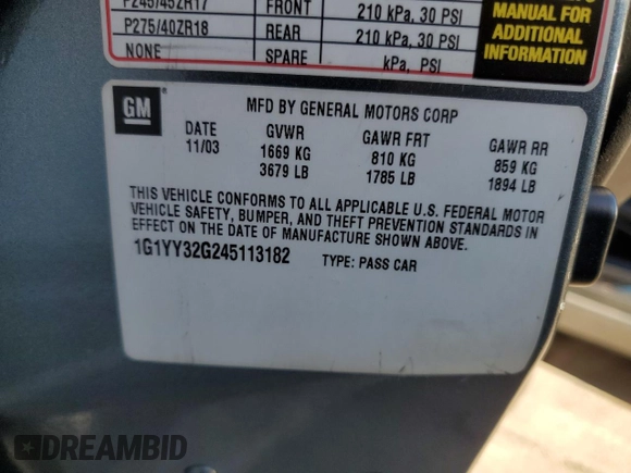 2004 Chevrolet Corvette with VIN 1G1YY32G245113182, listed as a Copart auction lot 81094294 with 32,663 mi miles and Salvage Title. Bid and sale history available at carsss.com. Image 13.
