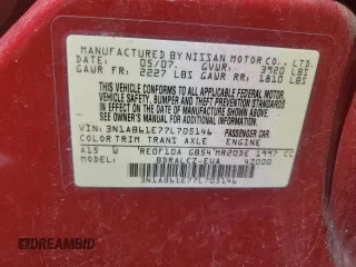 2007 Nissan Sentra 2.0 with VIN 3N1AB61E77L705146, listed as a Copart auction lot 52976845 with 280,193 mi miles and Salvage Title. Bid and sale history available at DreamBid. Image 15.