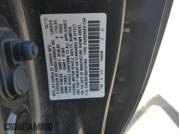2013 Honda Civic LX z VIN 2HGFB2F50DH577942, wystawiony jako Copart lot #56522225 z przebiegiem 121 156 mil mil oraz Szkoda całkowita • Salvage title. Historia ofert i sprzedaży dostępna na DreamBid. Obrazek 12.