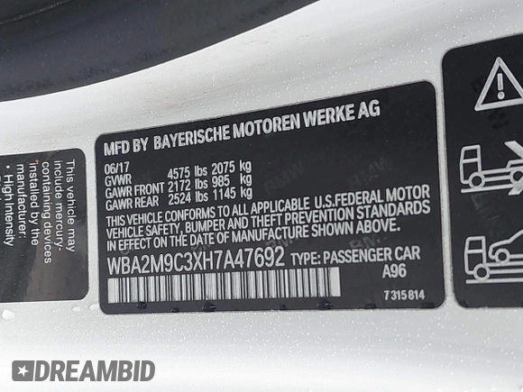 2017 BMW 2 Series with VIN WBA2M9C3XH7A47692, listed as a IAAI auction lot 42172525 with 69,504 mi miles and . Bid and sale history available at DreamBid. Image 9.