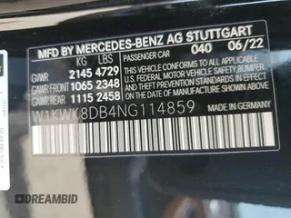2022 Mercedes-Benz C 300 with VIN W1KWK8DB4NG114859, listed as a Copart auction lot 49192623 with Not Provided miles and . Bid and sale history available at DreamBid. Image 12.