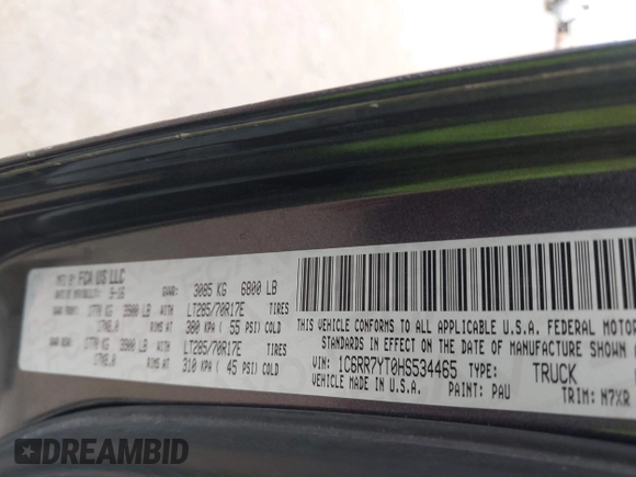 2017 Ram 1500 Rebel z VIN 1C6RR7YT0HS534465, wystawiony jako IAAI lot #41240431 z przebiegiem 125 886 mil mil oraz . Historia ofert i sprzedaży dostępna na DreamBid. Obrazek 9.