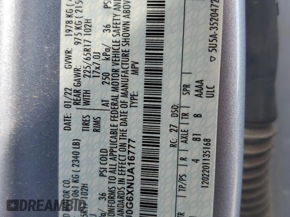 2022 Ford Escape SE with VIN 1FMCU0G6XNUA16777, listed as a Copart auction lot 57781305 with 57,118 mi miles and Salvage title. Bid and sale history available at DreamBid. Image 13.