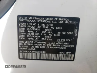 2021 Volkswagen Atlas SE with VIN 1V2HR2CA4MC583846, listed as a Copart auction lot 56176645 with 75,026 mi miles and Salvage title. Bid and sale history available at DreamBid. Image 13.