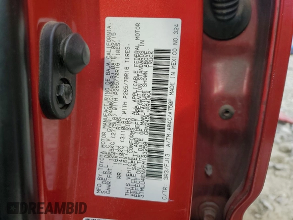 2015 Toyota Tacoma with VIN 3TMLU4ENXFM183250, listed as a Copart auction lot 52936125 with 132,703 mi miles and Salvage Title. Bid and sale history available at DreamBid. Image 12.