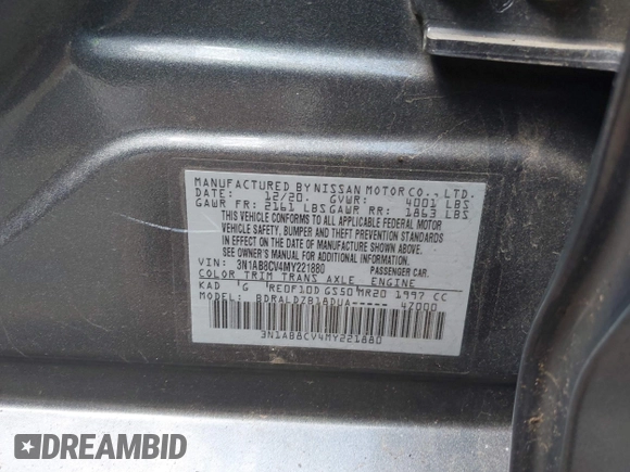 2021 Nissan Sentra SV with VIN 3N1AB8CV4MY221880, listed as a IAAI auction lot 41952551 with 151,288 mi miles and . Bid and sale history available at DreamBid. Image 9.