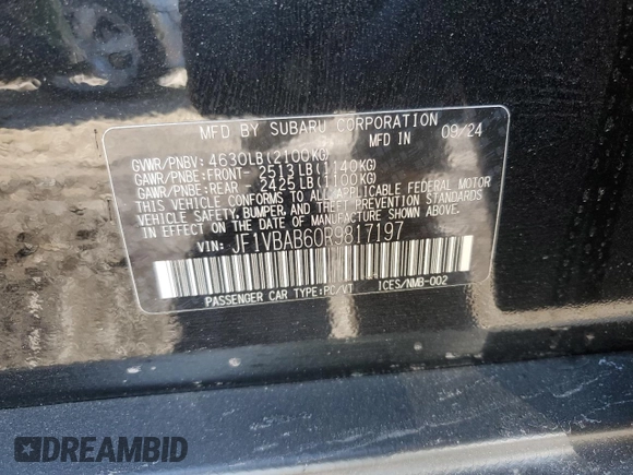 2024 Subaru WRX z VIN JF1VBAB60R9817197, wystawiony jako Copart lot #45712105 z przebiegiem 2 477 mil mil oraz Szkoda całkowita • Salvage title. Historia ofert i sprzedaży dostępna na DreamBid. Obrazek 14.