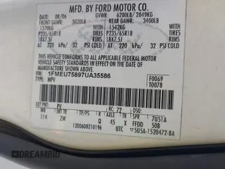 2007 Ford Explorer Limited с VIN 1FMEU75897UA35586, выставлен на аукционе IAAI как лот 42660077 с пробегом 135 507 миль миль и . История ставок и продаж доступна на DreamBid. Изображение 9.