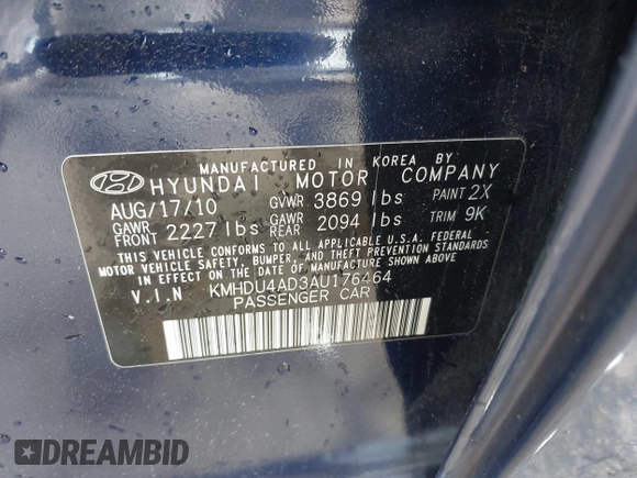 2010 Hyundai Elantra GLS с VIN KMHDU4AD3AU176464, выставлен на аукционе IAAI как лот 42249215 с пробегом 143 203 миль миль и . История ставок и продаж доступна на DreamBid. Изображение 9.