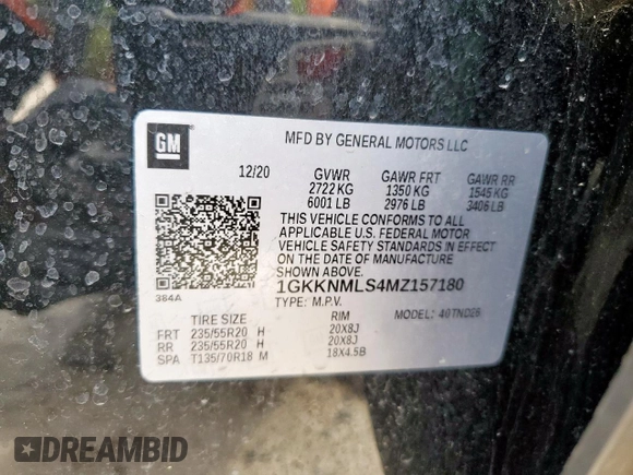 2021 GMC Acadia SLT z VIN 1GKKNMLS4MZ157180, wystawiony jako Copart lot #57508375 z przebiegiem 83 016 mil mil oraz Szkoda całkowita • Salvage title. Historia ofert i sprzedaży dostępna na DreamBid. Obrazek 13.