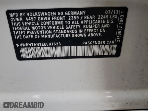 2014 Volkswagen CC Sport with VIN WVWBN7AN2EE507523, listed as a Copart auction lot 81892814 with 102,242 mi miles and Salvage Title. Bid and sale history available at carsss.com. Image 15.