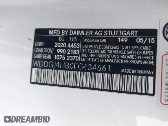 2015 Mercedes-Benz C-Class C 250 with VIN WDDGJ4HB0FG434661, listed as a IAAI auction lot 41766076 with 92,985 mi miles. Bid and sale history available at carsss.com. Image 9.
