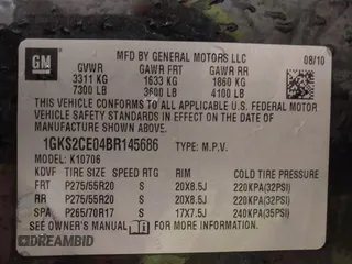 2011 GMC Yukon SLT with VIN 1GKS2CE04BR145686, listed as a IAAI auction lot 41909122 with 105,574 mi miles and . Bid and sale history available at DreamBid. Image 9.