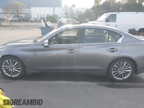 2019 Infiniti Q50 3.0t LUXE with VIN JN1EV7APXKM542829, listed as a IAAI auction lot 41146340 with 43,708 mi miles. Bid and sale history available at carsss.com. Image 14.