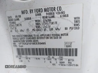 2008 Ford F-250 XL with VIN 1FTSX21518EE55495, listed as a IAAI auction lot 41480408 with 156,526 mi miles and . Bid and sale history available at DreamBid. Image 9.