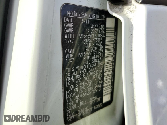 2011 Nissan Juke SL with VIN JN8AF5MV5BT029151, listed as a Copart auction lot 46464415 with 167,568 mi miles and Clean Title. Bid and sale history available at DreamBid. Image 13.