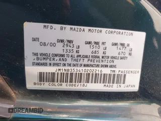 2001 Mazda MX-5 Miata with VIN JM1NB353410202216, listed as a IAAI auction lot 42126191 with Not Provided miles and . Bid and sale history available at DreamBid. Image 9.