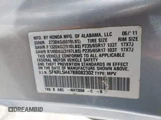 2011 Honda Odyssey EX с VIN 5FNRL5H47BB082302, выставлен на аукционе IAAI как лот 41853348 с пробегом 179 026 миль миль и . История ставок и продаж доступна на DreamBid. Изображение 9.