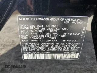 2025 Volkswagen Atlas SE with VIN 1V2WE2CA4SC224304, listed as a Copart auction lot 60569065 with 1,524 mi miles and Salvage title. Bid and sale history available at DreamBid. Image 13.