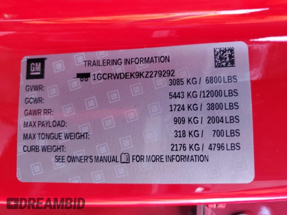 2019 Chevrolet Silverado 1500 RST with VIN 1GCRWDEK9KZ279292, listed as a Copart auction lot 51796465 with 130,603 mi miles and Clean Title. Bid and sale history available at carsss.com. Image 12.