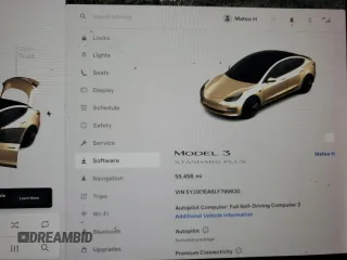 2020 Tesla Model 3 Standard Range Plus with VIN 5YJ3E1EA6LF799620, listed as a Copart auction lot 44887715 with 55,458 mi miles and Clean Title. Bid and sale history available at DreamBid. Image 9.