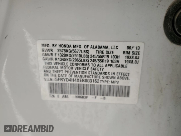 2014 Acura MDX Tech Pkg with VIN 5FRYD4H4XEB003162, listed as a Copart auction lot 51247095 with 103,015 mi miles and Salvage Title. Bid and sale history available at carsss.com. Image 13.