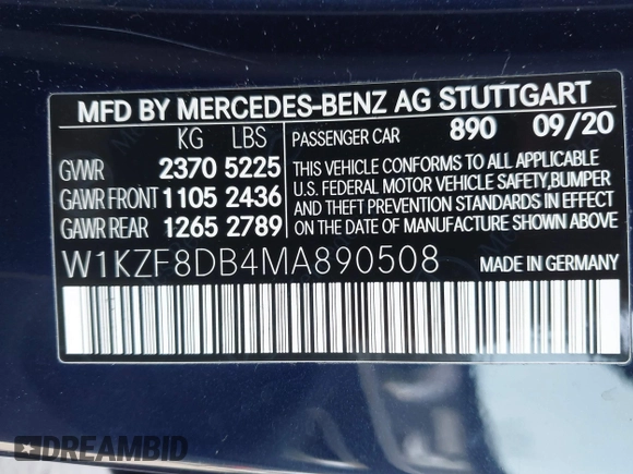 2021 Mercedes-Benz E-Class E 350 with VIN W1KZF8DB4MA890508, listed as a IAAI auction lot 41814243 with 51,104 mi miles. Bid and sale history available at carsss.com. Image 9.