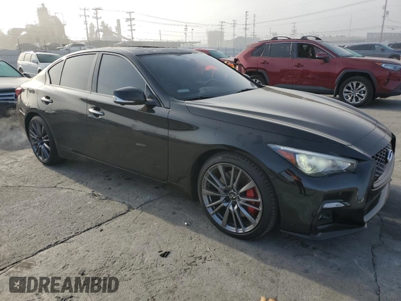 2021 Infiniti Q50 Red Sport 400 with VIN JN1FV7DP8MM850388, listed as a Copart auction lot 86922294 with 50,220 mi miles and Salvage Title. Bid and sale history available at DreamBid. Image 4.