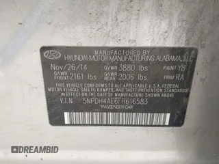 2015 Hyundai Elantra SE z VIN 5NPDH4AE6FH616583, wystawiony jako IAAI lot #42188154 z przebiegiem 105 523 mil mil oraz . Historia ofert i sprzedaży dostępna na DreamBid. Obrazek 9.