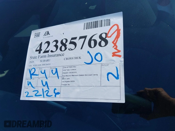 2024 Subaru Crosstrek Premium z VIN JF2GUADC2R8336410, wystawiony jako IAAI lot #42385768 z przebiegiem 22 126 mil mil oraz . Historia ofert i sprzedaży dostępna na DreamBid. Obrazek 18.