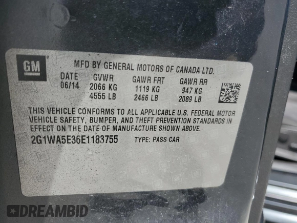 2014 Chevrolet Impala LS with VIN 2G1WA5E36E1183755, listed as a Copart auction lot 52616585 with 144,258 mi miles and Salvage Title. Bid and sale history available at DreamBid. Image 12.