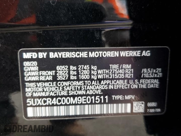 2021 BMW X5 sDrive40i z VIN 5UXCR4C00M9E01511, wystawiony jako Copart lot #54236305 z przebiegiem Nie podano mil oraz Szkoda całkowita • Salvage title. Historia ofert i sprzedaży dostępna na DreamBid. Obrazek 12.