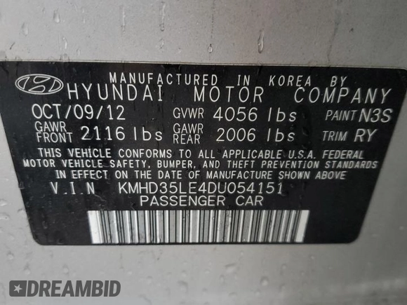 2013 Hyundai Elantra GT with VIN KMHD35LE4DU054151, listed as a Copart auction lot 72439174 with 52,975 mi miles and Salvage Title. Bid and sale history available at carsss.com. Image 14.