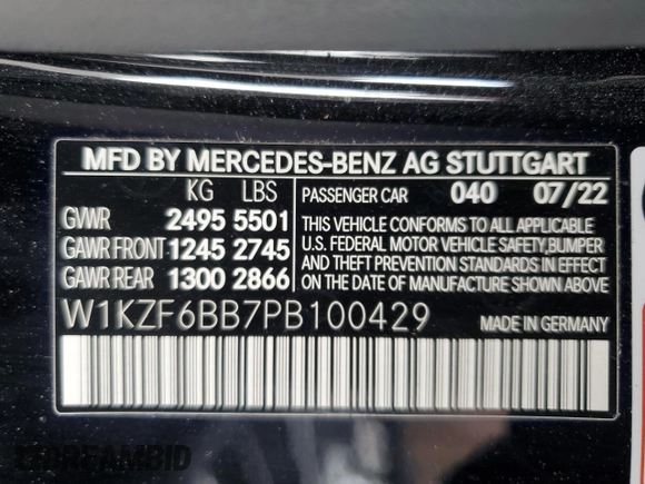 2023 Mercedes-Benz E 53 AMG with VIN W1KZF6BB7PB100429, listed as a Copart auction lot 76947544 with 12,087 mi miles and Salvage Title. Bid and sale history available at DreamBid. Image 12.
