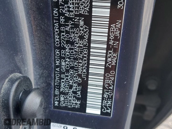 2011 Toyota Prius I with VIN JTDKN3DU0B1394637, listed as a Copart auction lot 88992735 with 195,608 mi miles and Salvage Title. Bid and sale history available at carsss.com. Image 14.