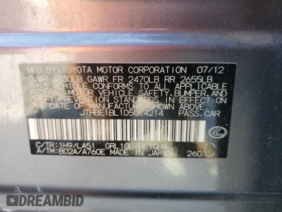 2013 Lexus GS 350 with VIN JTHBE1BL1D5014214, listed as a Copart auction lot 69777354 with 208,559 mi miles and Salvage Title. Bid and sale history available at carsss.com. Image 14.