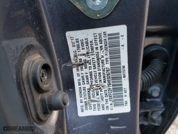 2017 Honda Civic Sedan EX with VIN 19XFC2F76HE026767, listed as a Copart auction lot 47216875 with 81,324 mi miles and Salvage Title. Bid and sale history available at carsss.com. Image 12.