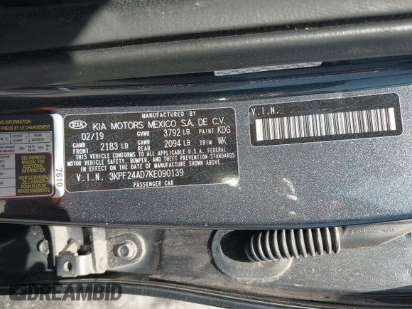 2019 Kia Forte LXS с VIN 3KPF24AD7KE090139, выставлен на аукционе IAAI как лот 42518490 с пробегом 137 371 миль миль и . История ставок и продаж доступна на DreamBid. Изображение 9.