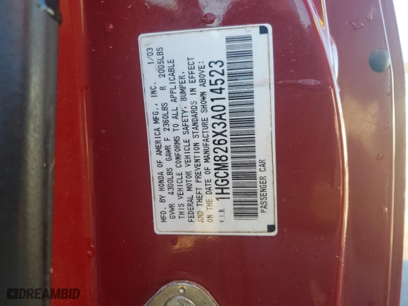 2003 Honda Accord Cpe EX with VIN 1HGCM826X3A014523, listed as a Copart auction lot 43242305 with 203,320 mi miles and Salvage Title. Bid and sale history available at carsss.com. Image 12.
