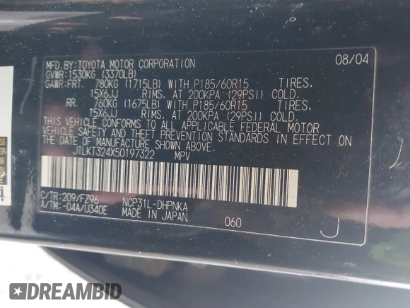 2005 Scion xB z VIN JTLKT324X50197322, wystawiony jako IAAI lot #41953951 z przebiegiem 155 305 mil mil oraz . Historia ofert i sprzedaży dostępna na DreamBid. Obrazek 9.