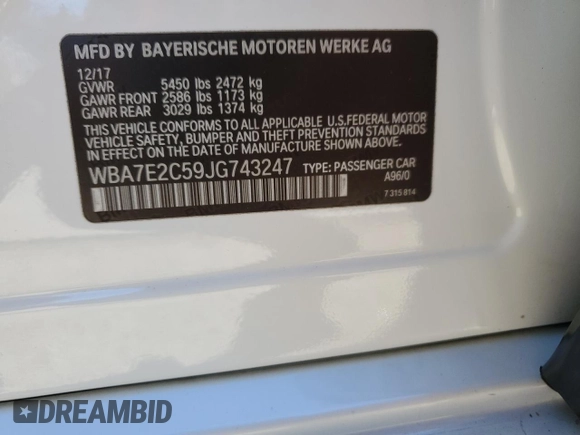 2018 BMW 7 Series 740i with VIN WBA7E2C59JG743247, listed as a Copart auction lot 88777325 with 69,071 mi miles and Salvage Title. Bid and sale history available at carsss.com. Image 13.