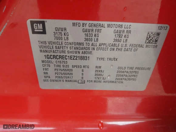 2014 Chevrolet Silverado 1500 LT with VIN 1GCRCREC1EZ218831, listed as a IAAI auction lot 41474457 with 193,309 mi miles. Bid and sale history available at carsss.com. Image 9.