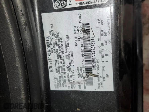 2007 Mercury Milan with VIN 3MEHM07ZX7R648241, listed as a Copart auction lot 46895285 with 174,219 mi miles and Salvage title. Bid and sale history available at DreamBid. Image 13.